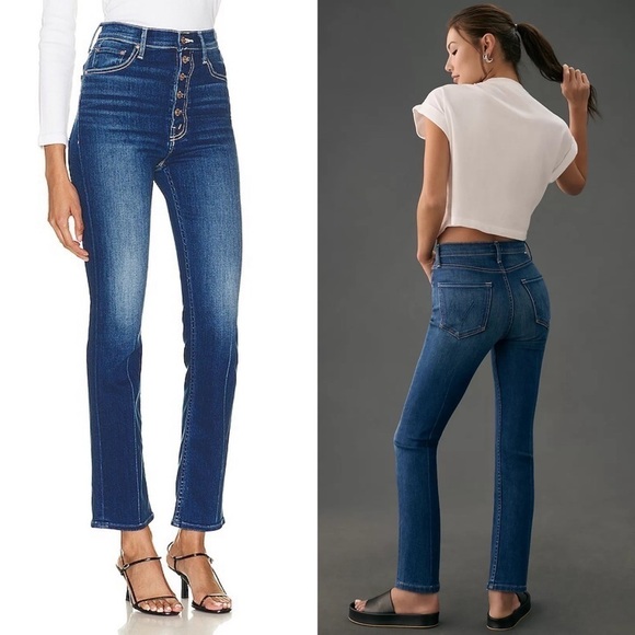 NWT MOTHER High Rise Button Fly Straight Leg Ankle Cropped Pixie Rider Jeans 31 - Picture 3 of 11